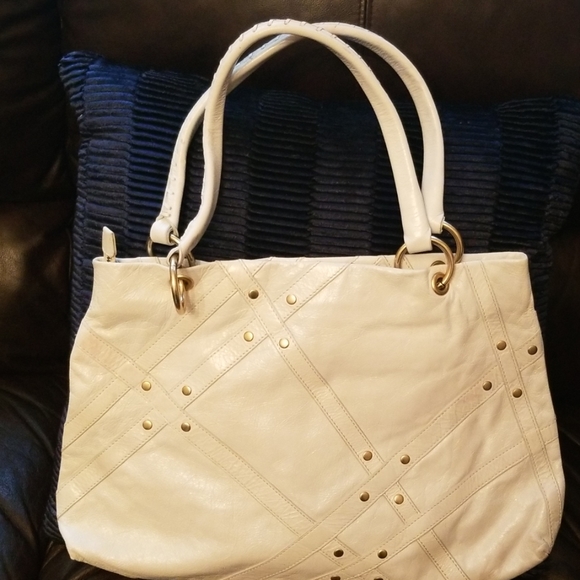 Via Spiga White Leather Bag with Gold Studs - Picture 2 of 9